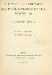 Cover of: A list of English tales and prose romances printed before 1740. by Arundell James Kennedy Esdaile