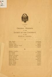 List of original members of the Society of the Cincinnati in the State of Virginia by Society of the Cincinnati in the State of Virginia.