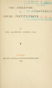 Cover of: The literature of local institutions