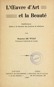 Cover of: L' oeuvre d'art et la beauté by M. de Wulf