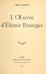 Cover of: oeuvre d'Elémir Bourges.