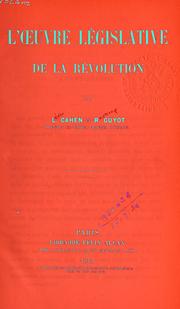 Cover of: L' oeuvre legislative de la Révolution.
