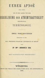 Cover of: Ueber Apnoë und über die in der Lehre von der Regulirung der Athemthaetigkeit angewandte Terminologie