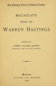 Cover of: Macaulay's essay on Warren Hastings by Thomas Babington Macaulay