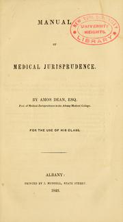 Cover of: Manual of medical jurisprudence. by Amos Dean