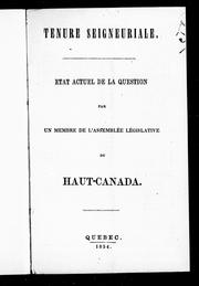 Cover of: Tenure seigneuriale: état actuel de la question