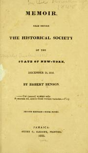 Cover of: Memoir read before the Historical society of the state of New-York, December 31,1816.