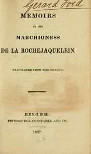 Cover of: Memoirs of the Marchioness de La Rochejaquelein.: Tr. from the French.