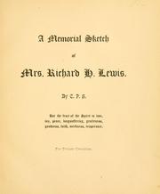 Cover of: A memorial sketch of Mrs. Richard H. Lewis by Cornelia Phillips Spencer