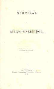 Cover of: Memorial of Hiram Walbridge.