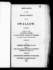 Cover of: Observations on the brumal retreat of thw swallow: to which is annexed a copious index to many passages relating to this bird in the works of ancient and modern authors