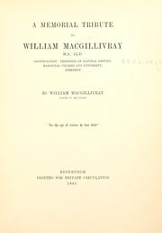 Cover of: memorial tribute to William MacGillivray