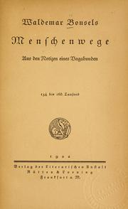 Cover of: Menschenwege; aus den Notizen eines vagabunden by Waldemar Bonsels