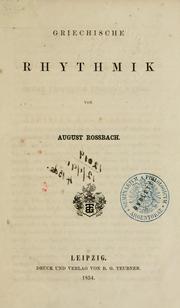 Cover of: Metrik der griechischen Dramatiker und Lyriker by August Rossbach