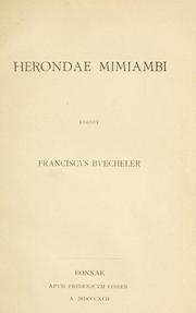Cover of: Mimiambi, Edidit Franciscus Buecheler. by Herodas