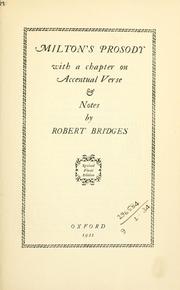 Cover of: Milton's prosody. by Robert Seymour Bridges