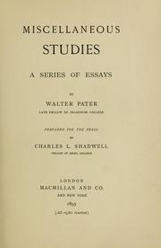 Cover of: Miscellaneous studies by Walter Pater