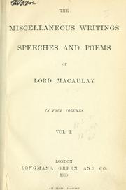 Cover of: Miscellaneous writings, speeches and poems. | 
