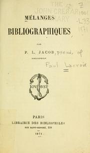 Cover of: Mélanges bibliographiques by P. L. Jacob