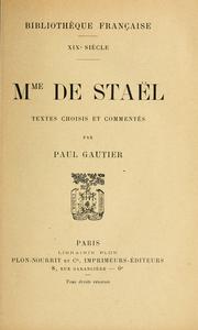 Cover of: Mme de Staël : textes choisis et commentés