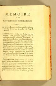 Cover of: Mémoire sur les colonies occidentales.