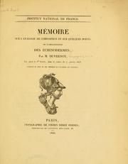 Cover of: Mémoire sur l'analogie de composition et sur quelques points de l'organisation des échinodermes by Georges Louis Duvernoy