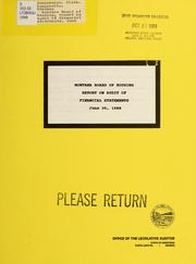 Cover of: Montana Board of Housing, report on audit of financial statements, June 30, 1988