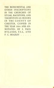 Cover of: Monumental and other inscriptions in the churches of Stoak, Backford, and Thornton-le-moors in the county of Chester