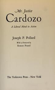 Mr. Justice Cardozo by Joseph P. Pollard