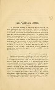 Cover of: Mrs. Whitman's letters 1843-1847.