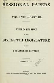 Cover of: ONTARIO SESSIONAL PAPERS. by Ontario. Legislative Assembly.