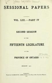 Cover of: ONTARIO SESSIONAL PAPERS. by Ontario. Legislative Assembly.