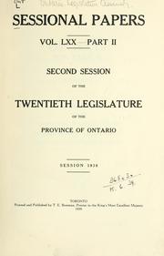 Cover of: ONTARIO SESSIONAL PAPERS. by Ontario. Legislative Assembly.