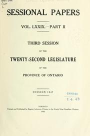 Cover of: ONTARIO SESSIONAL PAPERS. by Ontario. Legislative Assembly.