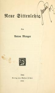 Front cover of Neue Sittenlehre by Anton Menger