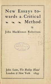 Cover of: New essays towards a critical method by John Mackinnon Robertson