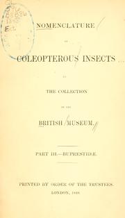 Cover of: Nomenclature of coleopterous insects in the collection of the British Museum.