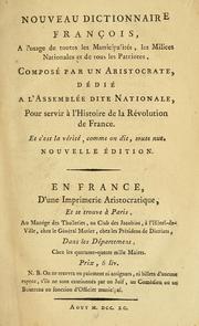 Cover of Nouveau dictionnaire françois à l'usage de toutes les municipalités, les milices nationales et de