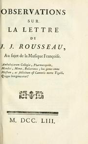 Cover of: Observations sur la Lettre de J.J. Rousseau: au sujet de la musique françoise.