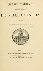 Cover of: Oeuvres complètes de Madame la Baronne de Staël-Holstein. by Madame de Staël