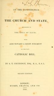 Cover of: On the constitution of the church and state according to the idea of each by Samuel Taylor Coleridge