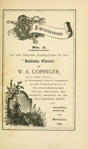 Cover of: On the English translations of the "Imitatio Christi" by Walter Arthur Copinger