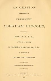 Cover of: An oration commemorative of President Abraham Lincoln: delivered at Brooklyn, N.Y., June 1, 1865