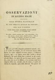 Cover of: Osservazioni intorno alla storia naturale di tre nuove specie di Tetidi del mar Tirreno. by Saverio Macri