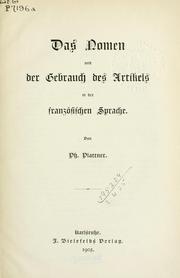 Cover of: Ausführliche Grammatik der französischen Sprache by Philipp Plattner