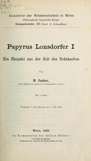 Cover of: Papyrus Lonsdorfer I by Hermann Junker