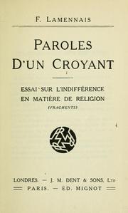 Cover of: Paroles d'un croyant by Félicité Robert de Lamennais