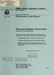 Cover of: Photocopy machine procurement, Department of Administration: performance audit report