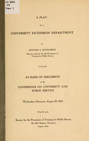 Cover of: A plan for a university extension department