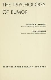 Cover of: The psychology of rumor by Gordon W. Allport